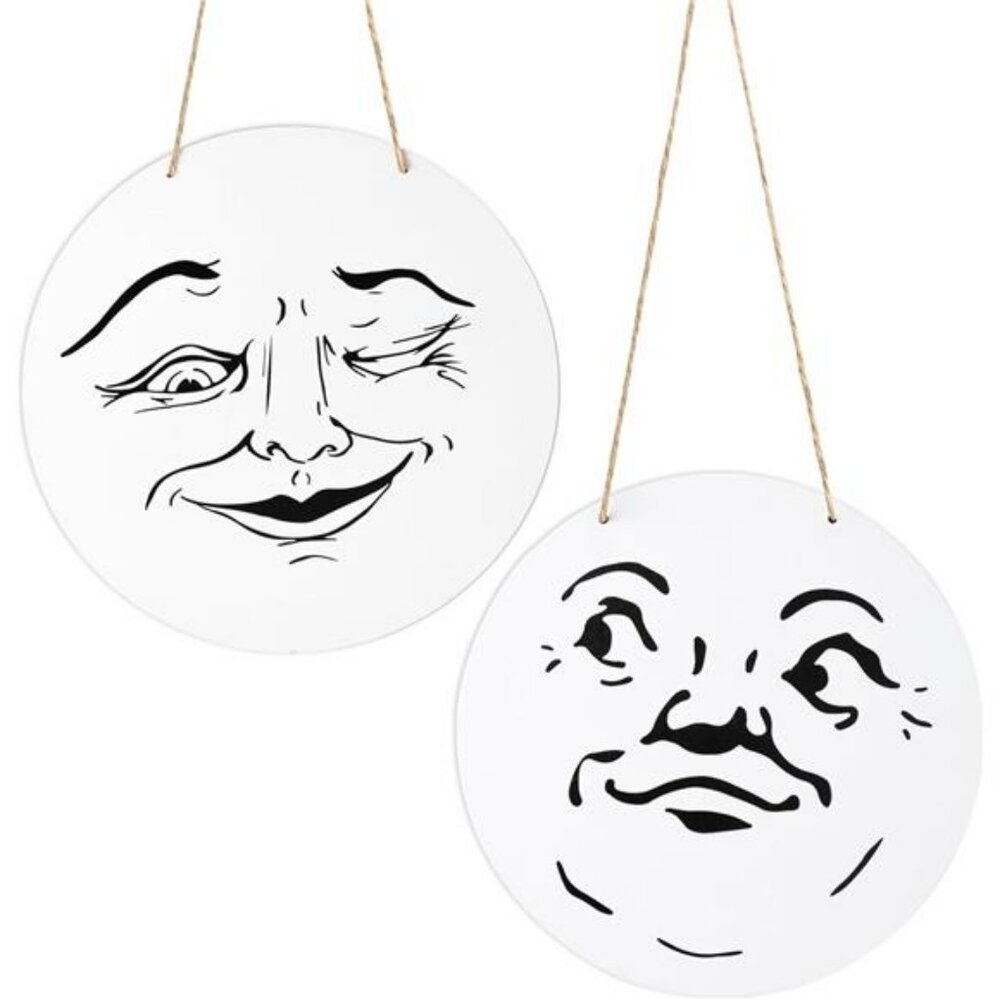 Halloween Spooky Door Signs - 2Pcs Vintage Moon Face Decor, Indoor